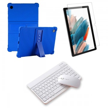 Kit Vidrio templado + Estuche Protector Goma + Teclado Bluetooth Tablet Samsung Galaxy Tab A8 10.5 2021 SM-x200, SM-x205 OPTIMUS