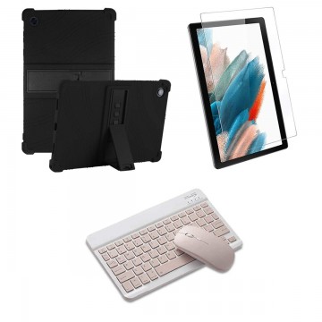 Kit Vidrio templado + Estuche Protector Goma + Teclado Bluetooth Tablet Samsung Galaxy Tab A8 10.5 2021 SM-x200, SM-x205 OPTIMUS