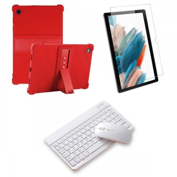 Kit Vidrio templado + Estuche Protector Goma + Teclado Bluetooth Tablet Samsung Galaxy Tab A8 10.5 2021 SM-x200, SM-x205 OPTIMUS