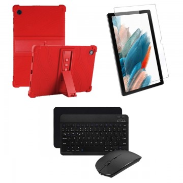 Kit Vidrio templado + Estuche Protector Goma + Teclado Bluetooth Tablet Samsung Galaxy Tab A8 10.5 2021 SM-x200, SM-x205 OPTIMUS