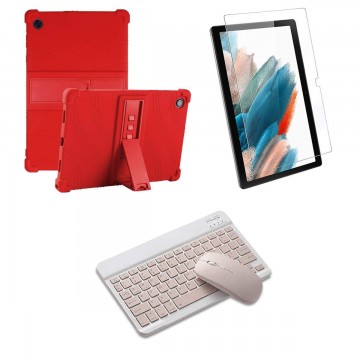 Kit Vidrio templado + Estuche Protector Goma + Teclado Bluetooth Tablet Samsung Galaxy Tab A8 10.5 2021 SM-x200, SM-x205 OPTIMUS