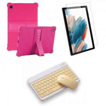 Kit Vidrio templado + Estuche Protector Goma + Teclado Bluetooth Tablet Samsung Galaxy Tab A8 10.5 2021 SM-x200, SM-x205 OPTIMUS