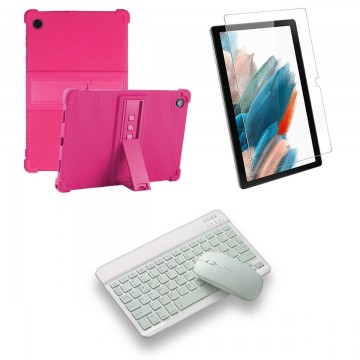 Kit Vidrio templado + Estuche Protector Goma + Teclado Bluetooth Tablet Samsung Galaxy Tab A8 10.5 2021 SM-x200, SM-x205 OPTIMUS