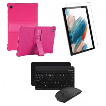 Kit Vidrio templado + Estuche Protector Goma + Teclado Bluetooth Tablet Samsung Galaxy Tab A8 10.5 2021 SM-x200, SM-x205 OPTIMUS