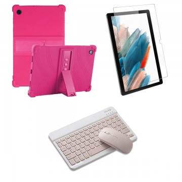 Kit Vidrio templado + Estuche Protector Goma + Teclado Bluetooth Tablet Samsung Galaxy Tab A8 10.5 2021 SM-x200, SM-x205 OPTIMUS