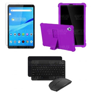 Kit Vidrio templado + Estuche Protector Goma + Teclado y Mouse Bluetooth para Tablet Lenovo Tab M8 8505x / x8505f OPTIMUS TECHNO