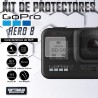 Kit de protectores Vidrio Templado Lente y Display + Buff Screen Display frontal para cámara Go Pro Hero 8 OPTIMUS TECHNOLOGY™ -