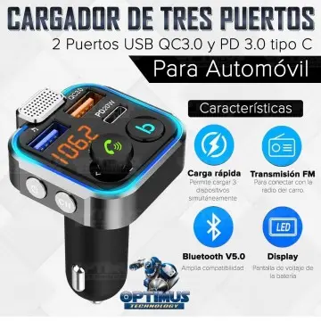 Cargador transmisor radio FM bluetooth 5.0 para carro automóvil Vehículos Camiones de tres puertos 2USB + 1Tipo C OPTIMUS BT23 O