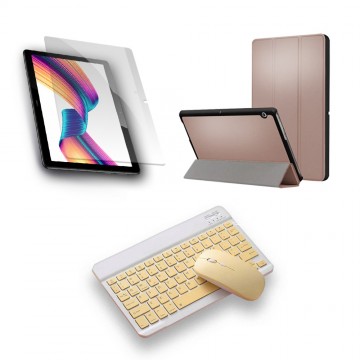 Kit Vidrio templado + Case Forro Protector + Teclado y Mouse Ratón Bluetooth para Tablet Huawei T3-10 OPTIMUS TECHNOLOGY™ - 10