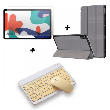 Kit Vidrio templado + Case Forro Protector + Teclado y Mouse Ratón Bluetooth para Tablet Huawei Matepad 10.4 OPTIMUS TECHNOLOGY™