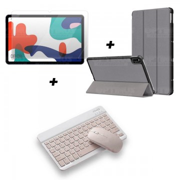 Kit Vidrio templado + Case Forro Protector + Teclado y Mouse Ratón Bluetooth para Tablet Huawei Matepad 10.4 OPTIMUS TECHNOLOGY™