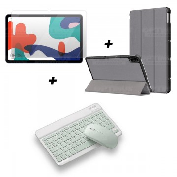 Kit Vidrio templado + Case Forro Protector + Teclado y Mouse Ratón Bluetooth para Tablet Huawei Matepad 10.4 OPTIMUS TECHNOLOGY™