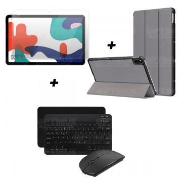 Kit Vidrio templado + Case Forro Protector + Teclado y Mouse Ratón Bluetooth para Tablet Huawei Matepad 10.4 OPTIMUS TECHNOLOGY™