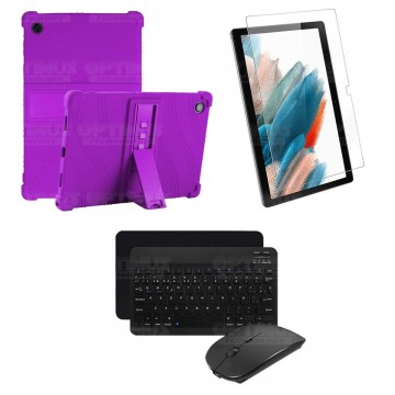 Kit Vidrio templado + Estuche Protector Goma + Teclado Bluetooth Tablet Samsung Galaxy Tab A8 10.5 2021 SM-x200, SM-x205 OPTIMUS